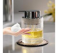 CICUFY Foaming Hand Soap Dispenser - Glass Foam or Lotion Dispenser for Kitchen & Bathroom, Refillable With Large Silver Pump (Leaf Pattern-Clear)