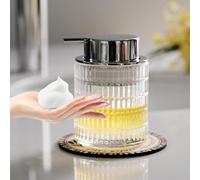 CICUFY Foaming Hand Soap Dispenser, Glass Foam Soap Dispenser or Lotion Dispenser for Kitchen & Bathroom Refillable Liquid Soap Dispenser with Large Silver Pump(Striped Pattern-Clear)