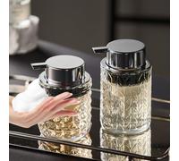 CICUFY Foaming Soap Dispenser 2 Pack, Foam Hand Soap Dispenser for Bathroom Kitchen Liquid Refillable Clear Glass Bottles with Silver Pump(Diamond Pattern-Clear)