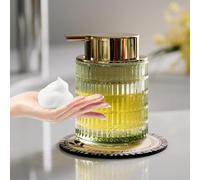 CICUFY Glass Foam Soap Dispenser for Kitchen & Bathroom, Refillable Lotion Dispenser with Large Gold Pump(Striped Pattern-Green)