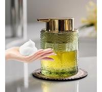 CICUFY Glass Foaming Dispenser - Refillable Lotion or Soap Dispenser for Kitchen & Bathroom, Large Gold Pump (Leaf Pattern - Green)