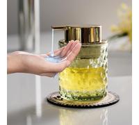 CICUFY Hand Soap Dispenser Glass, Refillable Liquid Dispenser for Bathroom & Kitchen,Lotion Dispenser with Large Gold Pump（Diamond Pattern-Green）