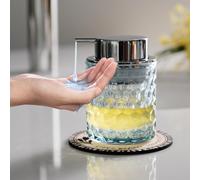 CICUFY Hand Soap Dispenser Glass, Refillable Liquid Dispenser for Bathroom & Kitchen,Lotion Dispenser with Large Silver Pump（Diamond Pattern-Blue）