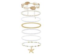 Cicy Bell Boho Ankle Bracelets for Women Beachy Shell Starfish Charm Layered Anklets Non Tarnish Summer Vacation Foot Jewelry Gift, One Size, Shell, Alloy, Resin, no gemstone