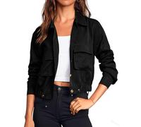 Cicy Bell Onedreamer Women's Military Safari Cropped Jackets Button Down Lightweight Oversized Utility Anorak Coat with Pockets,black,XL