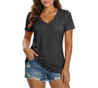 Cicy Bell Tshirt Women's Tops V-Neck Shirts Loose Basic Summer Tops Blouse Dark Gray XL