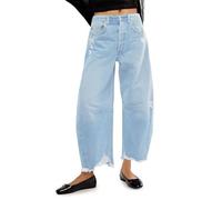 Cicy Bell Womens Baggy Barrel Jeans Cropped Boyfriend Wide Leg Raw Hem Denim Pants Wash Blue,12