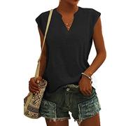 Cicy Bell Women's Blouse Cap Sleeve T-Shirt with V Neck Elegant Tee Shirt Summer Tops, Black, S