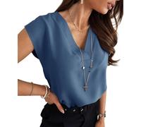 Cicy Bell Women's Blouse Cap Sleeve T Shirts with V-Neck Summer Sleeveless Shirt Elegant Casual Plain Tee Tops, Blue, XL