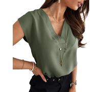 Cicy Bell Women's Blouse Cap Sleeve T Shirts with V-Neck Summer Sleeveless Shirt Elegant Casual Plain Tee Tops, Army Green, L