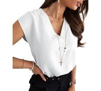 Cicy Bell Women's Blouse Cap Sleeve T Shirts with V-Neck Summer Sleeveless Shirt Elegant Casual Plain Tee Tops, White, S