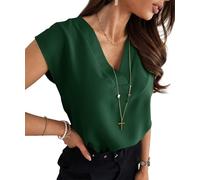 Cicy Bell Women's Blouse Cap Sleeve T Shirts with V-Neck Summer Sleeveless Shirt Elegant Casual Plain Tee Tops, Dark Green, M