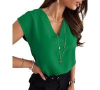 Cicy Bell Women's Blouse Cap Sleeve T Shirts with V-Neck Summer Sleeveless Shirt Elegant Casual Plain Tee Tops, Green, S