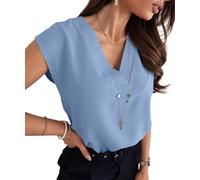 Cicy Bell Women's Blouse Cap Sleeve T Shirts with V-Neck Summer Sleeveless Shirt Elegant Casual Plain Tee Tops, lightblue, M