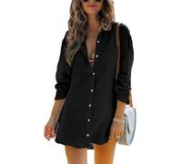 Cicy Bell Women's Blouse Long Sleeve Cotton Shirts Button Down Summer Tops Casual Loose Bikini Cover Up Bluse, Black, M