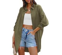 Cicy Bell Women's Blouse Oversized Long Sleeve Button Down Shirts Casual Cotton Top with Pockets, Army Green, S