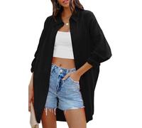 Cicy Bell Women's Blouse Oversized Long Sleeve Button Down Shirts Casual Cotton Top with Pockets, Black, XXL
