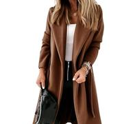 Cicy Bell Womens Classic Notched Lapel Collar Coat Open Front Belted Long Jacket,coffee,L