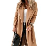 Cicy Bell Womens Classic Notched Lapel Collar Coat Open Front Belted Long Jacket,light tan,XXL