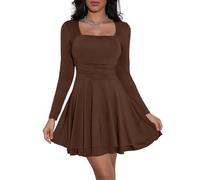 Cicy Bell Womens Dresses Long Sleeve Square Neck Party Dress Ruffle Corset mini Dress Smocked Waist Short Dress Elegant Bodycon