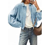 Cicy Bell Womens Faux Suede Bomber Jackets Oversized Cropped Zip Up Lapel Coats Fall Casual Outerwears, Sky Blue, M