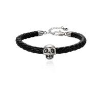 Cicy Bell Womens Halloween Braided Bracelet 18K Gold Plated Gothic Skull Sterling Silver PU Leather Cuff Bangle 6.3" with 2" Extender, 6.3 inches, 18K Gold Plated Brass, Sterling Silver, No Gemstone