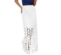 Cicy Bell Womens Hollow Out Maxi Skirts Summer High Waisted Boho Fringe Hem Long Skirt, White, XL