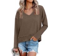Cicy Bell Womens Long Sleeve T Shirts V Neck Casual Flowy Tops Fall Fashion Loose Fit Basic Tees, Dark Brown, L