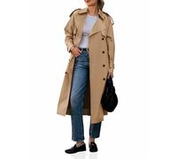 Cicy Bell Womens Long Trench Coat Double Breasted Classic Lapel Fall Overcoat with Belt, Khaki, Medium