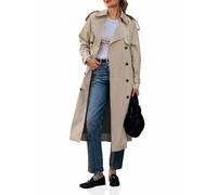 Cicy Bell Womens Long Trench Coat Double Breasted Classic Lapel Fall Overcoat with Belt, Light Khaki, M