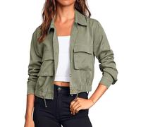 Cicy Bell Women's Military Safari Cropped Jackets Button Down Lightweight Oversized Utility Anorak Coat with Pockets,Army green,XXL