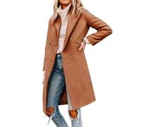 Cicy Bell Womens Notched Lapel Collar Double Breasted Pea Coat Winter Wool Blend Over Coats Long Jackets,caramel,M
