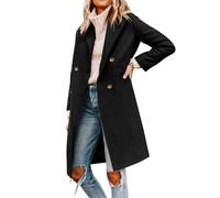 Cicy Bell Womens Notched Lapel Collar Double Breasted Pea Coat Winter Wool Blend Over Coats Long Jackets,black,L