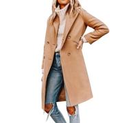 Cicy Bell Womens Notched Lapel Collar Double Breasted Pea Coat Winter Wool Blend Over Coats Long Jackets,light tan,L