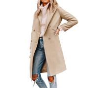 Cicy Bell Womens Notched Lapel Collar Double Breasted Pea Coat Winter Wool Blend Over Coats Long Jackets,light khaki,M