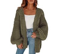 Cicy Bell Women's Open Front Chunky Knit Cardigans Loose Lantern Sleeve Oversized Sweater Coats ArmyGreen S