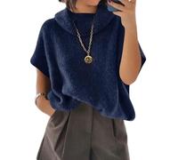 Cicy Bell Womens Oversized Turtleneck Knit Sweaters Short Batwing Sleeve Casual Slouchy Loose Fit Chunky Pullover Tops, Navy, L