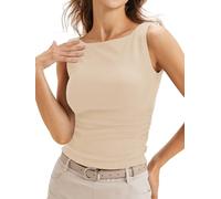 Cicy Bell Womens Sleeveless Boat Neck Shirts Summer Basis Slim Fit Racerback Tank Tops, Apricot, S