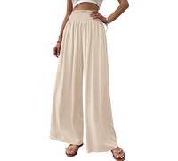 Cicy Bell Women's Trousers Elasticated High Waist Wide Leg Pants with Pockets Lounge Palazzo Sweatpants, Apricot, XL