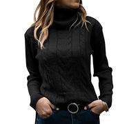 Cicy Bell Womens' Turtleneck Long Sleeve Pullover Cable Knit Sweaters Soft Jumper,Black,M