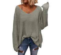 Cicy Bell Women's V Neck Sweatshirt Kint Long Sleeve Sweater Oversized Pullover Loose Fit Tops,Apricot,S