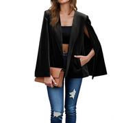 Cicy Bell Women's Velvet Cape Blazer Jackets Casual Split Long Sleeve Open Front Coat, Black, L