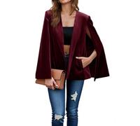 Cicy Bell Women's Velvet Cape Blazer Jackets Casual Split Long Sleeve Open Front Coat, Burgundy, S