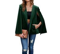 Cicy Bell Women's Velvet Cape Blazer Jackets Casual Split Long Sleeve Open Front Coat, Dark Green, XL