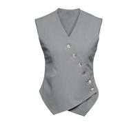 Cicy Bell Womens Waistcoat Vest Sleeveless Blazers V Neck Button Up Asymmetrical Hem Work Office Suit Vests, Grey, XX-Large