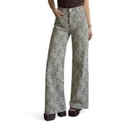 Cicy Bell Womens Wide Leg Jeans High Waisted Leopard Baggy Stretchy Denim Pants with Pockets, White Leopard Print, 4