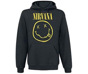 CID Men's Nirvana - Smiley Long - regular Hoodie, Black, Small