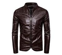 CIDCIJN Mens Casual Leather Jacket - Fashion Men'S Bright Skin Jacket Simple Zipper Leather Coat Small Stand Collar Men Business Leisure Locomotive Jacket Handsome,Dark Brown,Asian L Is Eur S