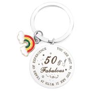 Cidenbio 50th Birthday Keychain, '50 & Fabulous' Stainless Steel Unisex Keyring, Modern Design, Lightweight, Adult, 1 Count