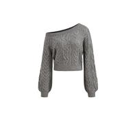 CIDER Cable Knit Sweater Women's Oversized Sweater Asymmetrical Neck Long Sleeve Knit Pullover Top Cute Sweaters Grey